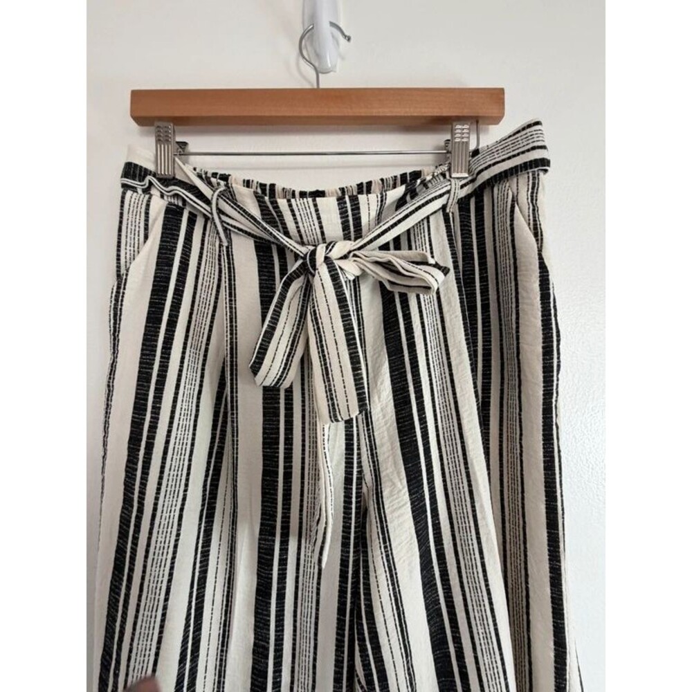Women’s Black & White Striped Paperbag Tie Waist Wide Leg Pants Size M - Picture 5 of 10